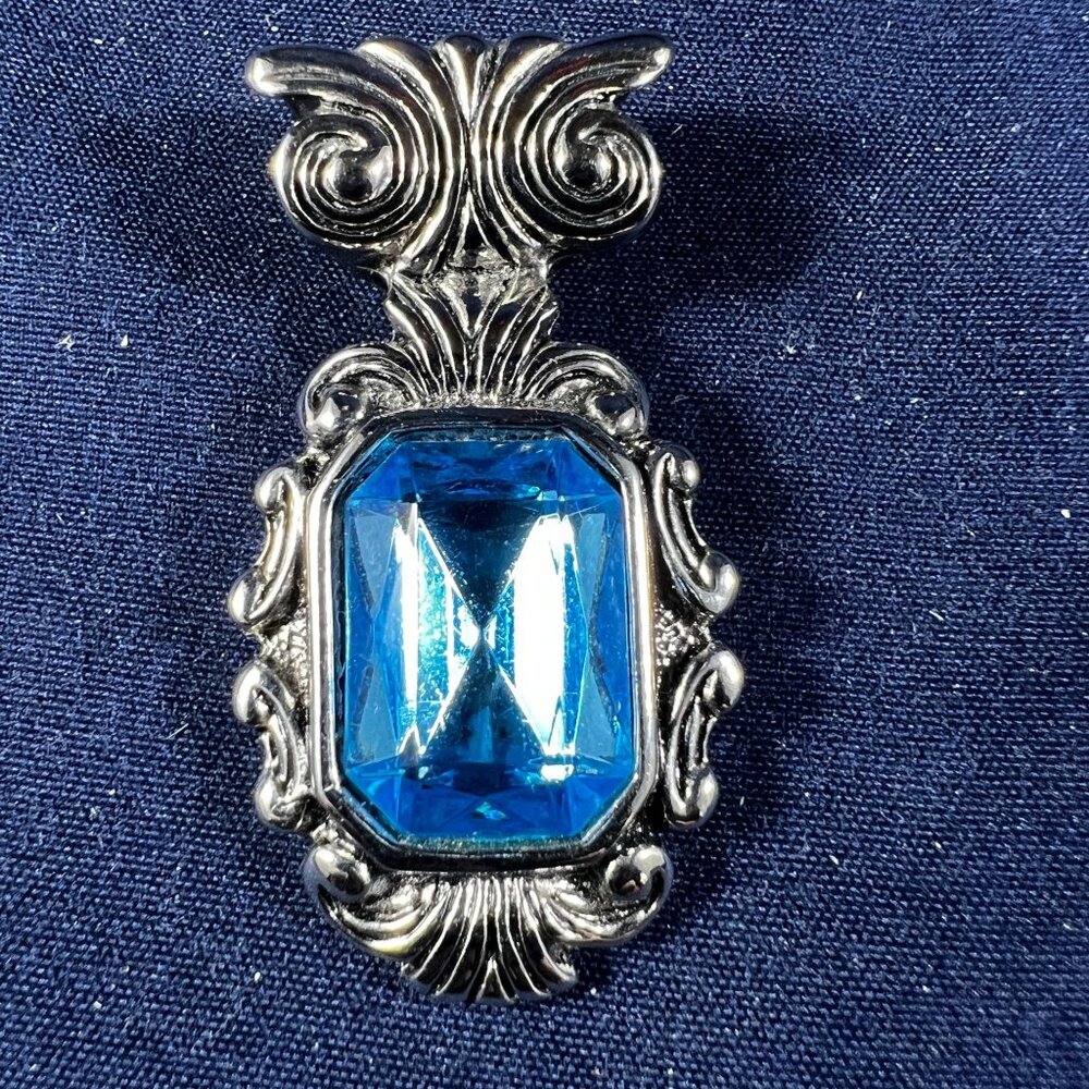 Vintage Sterling Silver Pendant Set With Blue & Black Stones Ornate Designs - Picture 5 of 6
